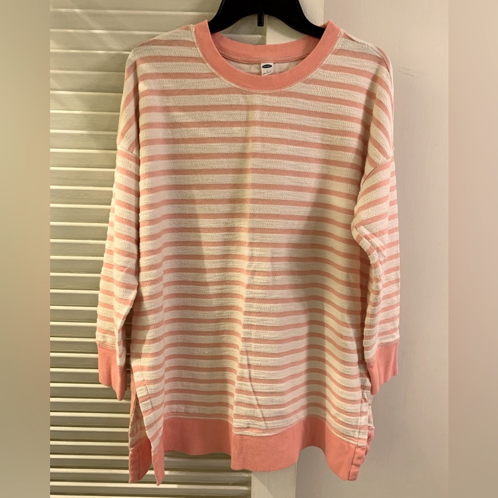 Old Navy GUC Tunic Sweatshirt Size L, Peach & White Striped
